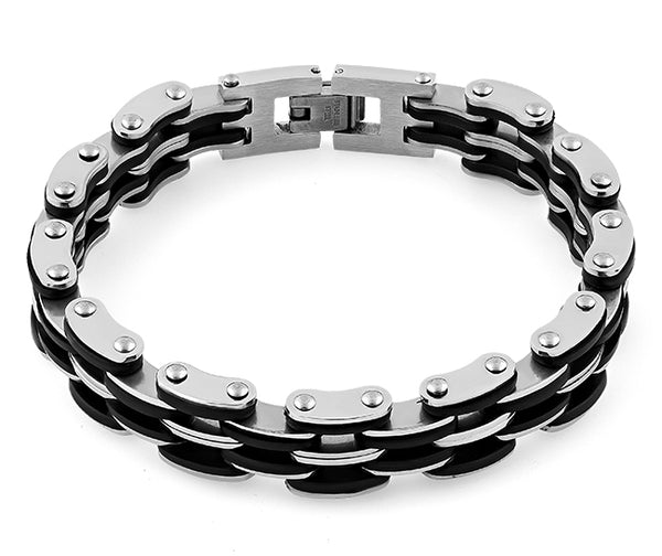 Stainless Steel Black Rubber Link Bracelet – Badass Jewelry