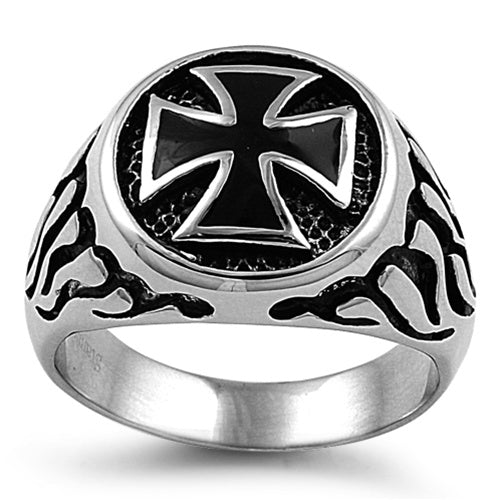 Stainless Steel Flaming Iron Cross Ring – Badass Jewelry