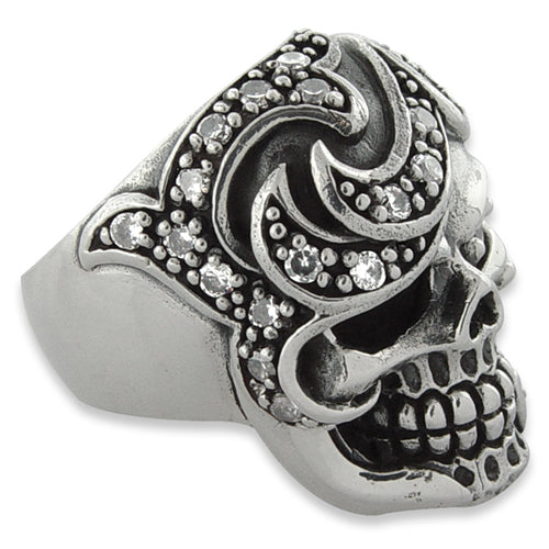 Sterling Silver Skull Ring with Cubic Zirconia – Badass Jewelry