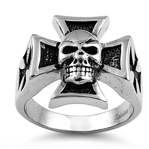 Stainless Steel Iron Cross Skull Ring – Badass Jewelry