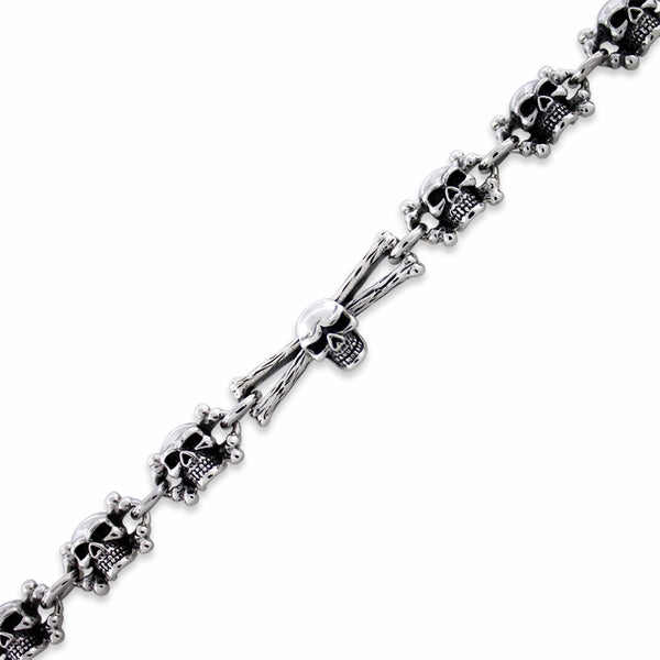 Sterling Silver Cross Bones Skull Link Bracelet – Badass Jewelry
